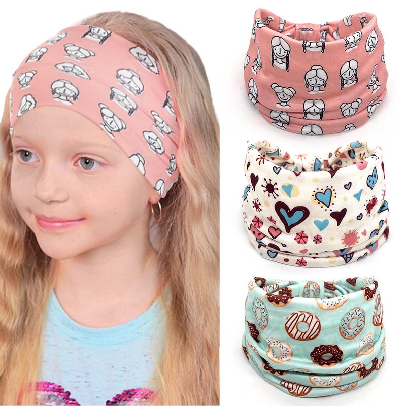 Bohend Girls Headbands Wide Knotted Hair Bands 3Pcs Non Slip Elastic Cute Head Bands Workout Yoga Sweatband Hair Accessories for Girls and Kids (C) - Image 1